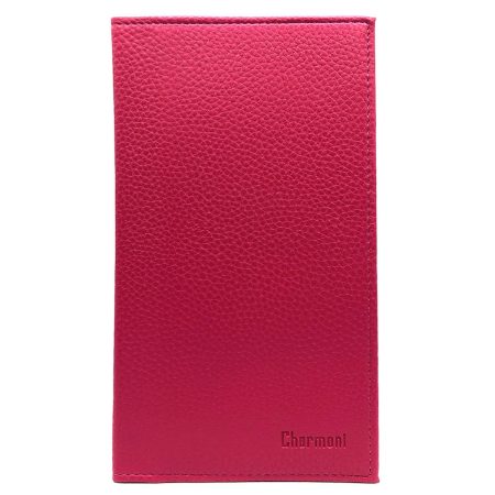Étui Portefeuille Chequier Talon en Haut en Cuir Vachette Fuchsia - Charmoni Louis
