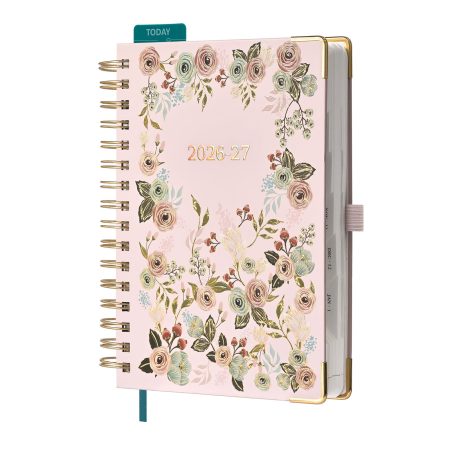 Agenda Scolaire A5 BEZEND 2026-2027 : Planification Journalière, Mensuelle et Annuelle avec Spirale et Couverture Florale