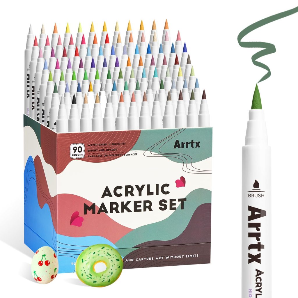 Arrtx 90 Marqueurs Acryliques Couleur Pointe Pinceau - Idéal Artistes Adultes Peinture Roche Bois Toile Loisirs Créatifs