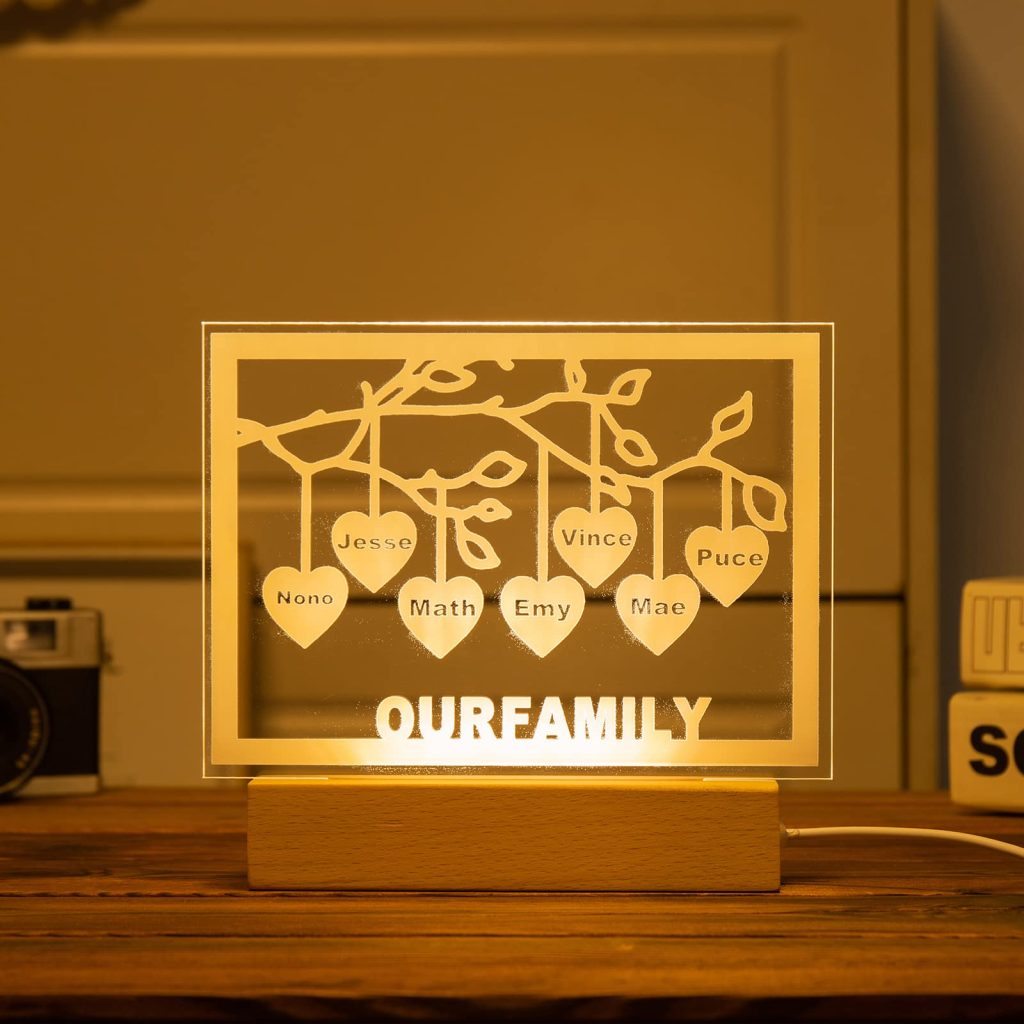 Veilleuse Arbre Généalogique Personnalisable - Cadeau Unique pour Maman et Grand-Mère
