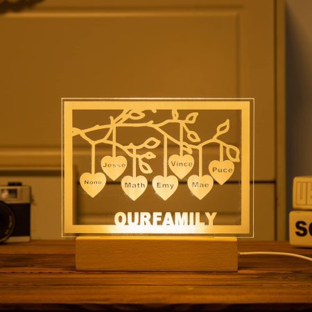 Veilleuse Arbre Généalogique Personnalisable - Cadeau Unique pour Maman et Grand-Mère