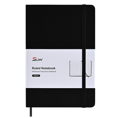 SUIN Carnet Professionnel A5 Couverture Rigide Lignée - Idéal Travail, École, Prise de Notes - Papier 100 g/m², Noir