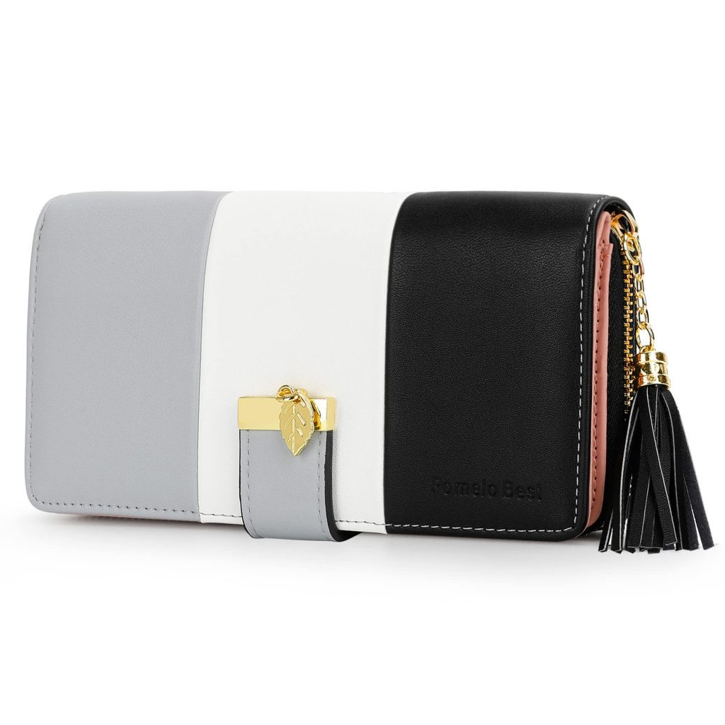 Portefeuille Pomelo Best Femme - Cuir Synthétique, Rayé Gris/Noir, Design Moderne et Spacieux