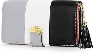Pomelo Best Portefeuille Femme Cuir Porte Monnaie Porte-chéquiers Porte-Cartes pour 12 Cartes, Classique (Rayé, Noir et Gris)