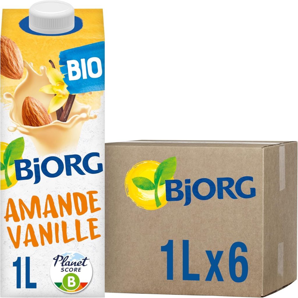 BJORG Lait d'Amande Vanille Bio - Boisson Végétale Pauvre en Acides Gras Saturés - Pack de 6 x 1L