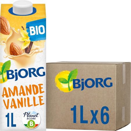 BJORG Lait d'Amande Vanille Bio - Boisson Végétale Pauvre en Acides Gras Saturés - Pack de 6 x 1L