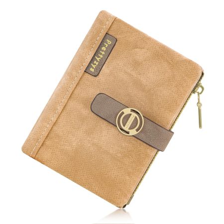 REETEE Portefeuille Femme PU Cuir Petit Format Porte Monnaie Courte Porte Feuilles avec Zippé Pochette à Monnaie et 7 Emplacements Cartes - Design Abricots Élégant