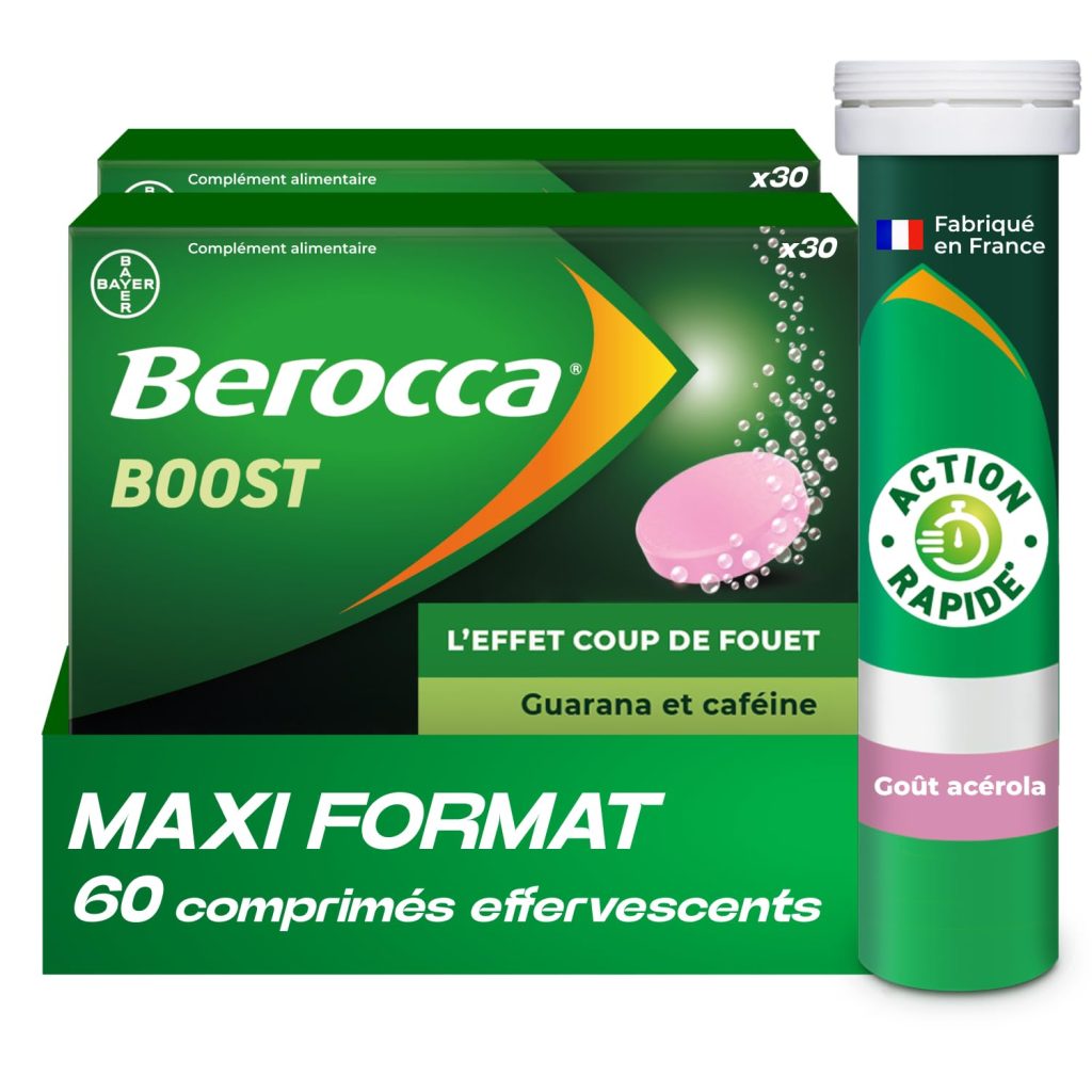 Berocca Boost - 60 Comprimés Effervescents Goût Acérola - Aide à la Concentration et à la Réduction de la Fatigue