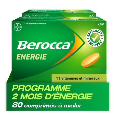 Berocca® Energie - Complément Alimentaire Multivitamines et Minéraux - Aide à Réduire la Fatigue - Vitamines B, C, Zinc, Magnésium - 2x40 Comprimés