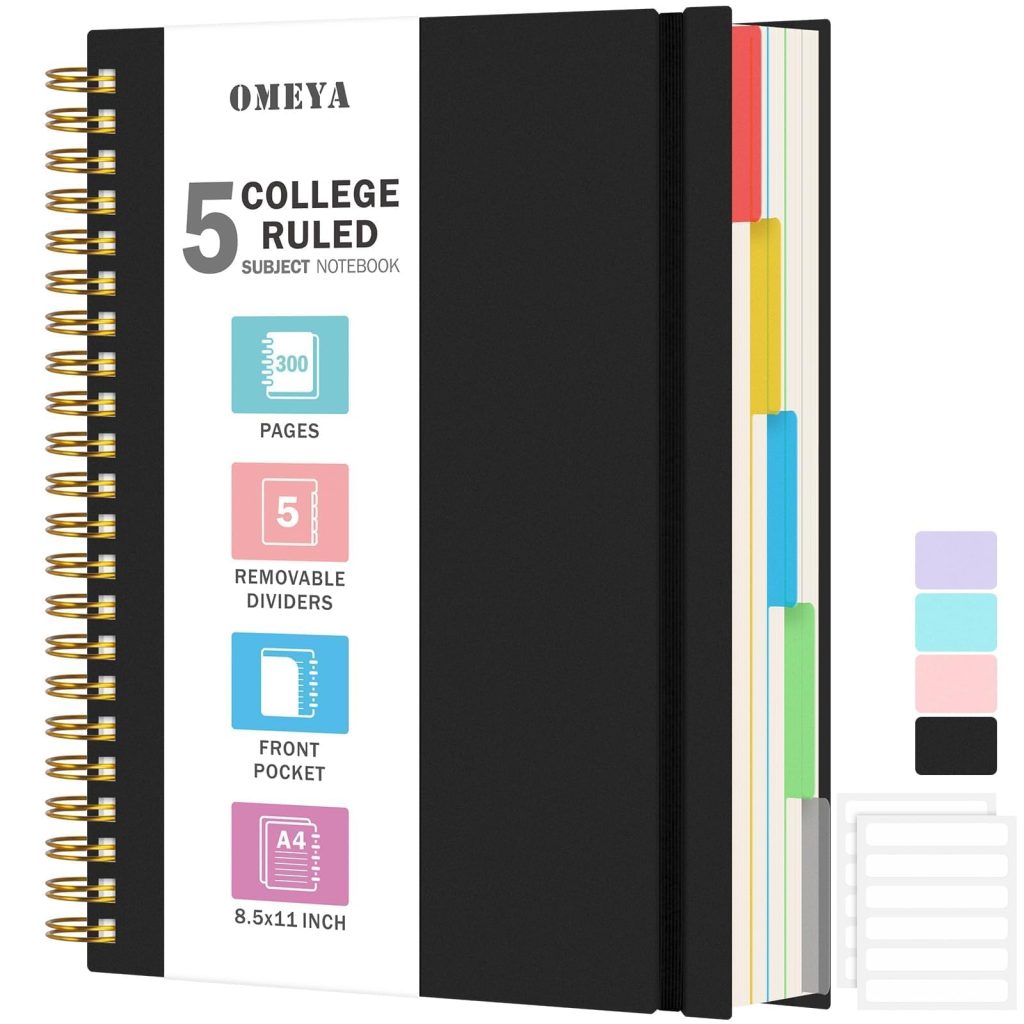 Carnet A4 OMEYA : Cahier ligné 300 pages 100 g/m² avec intercalaires amovibles, spirale résistante, idéal travail et école