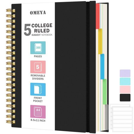 Carnet A4 OMEYA : Cahier ligné 300 pages 100 g/m² avec intercalaires amovibles, spirale résistante, idéal travail et école