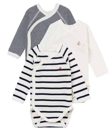 Petit Bateau Lot de 3 Bodies Mixtes Bébé Manches Longues en Coton Biologique