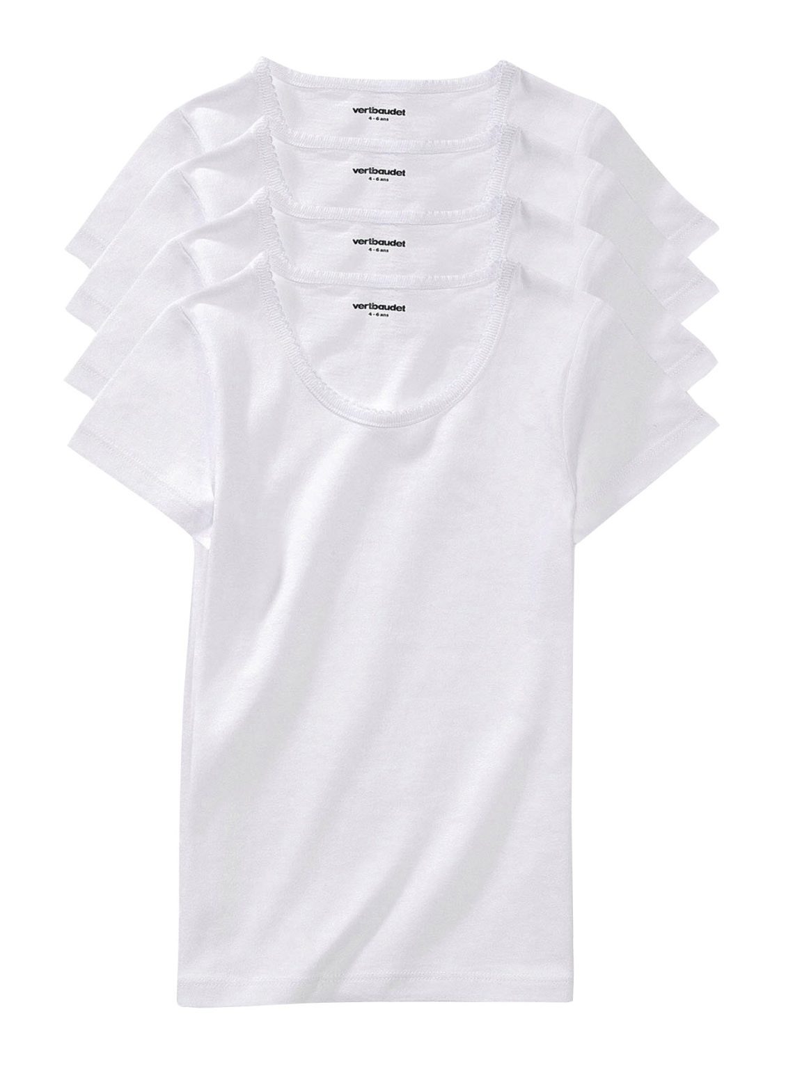 VERTBAUDET Lot de 4 T-Shirts Fille - Confort Pur Coton Blanc