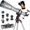 Télescope Astronomique Professionnel 90mm 900mm Réfracteur Portable avec Trépied et Adaptateur Smartphone pour Enfants et Débutants