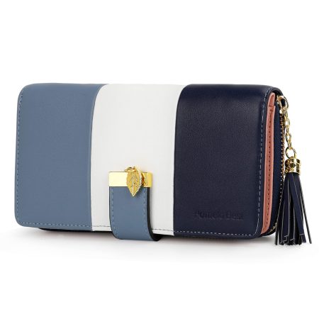 Portefeuille Femme Pomelo Best en Cuir PU - Bleu Foncé/Blanc, Porte-Monnaie, Porte-Chéquiers, 12 Cartes, Protection RFID