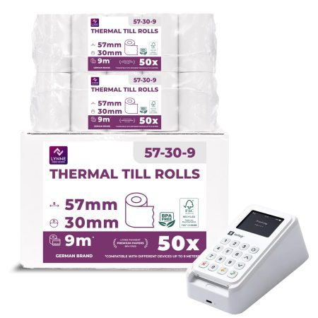 Rouleaux TPE LYNNE - Papier Thermique 57x30mm - Lot de 50 Bobines CB Sans BPA