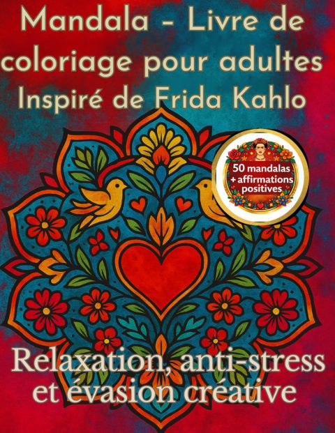 Mandala : Livre de coloriage anti-stress inspiré de Frida Kahlo avec affirmations positives pour adultes