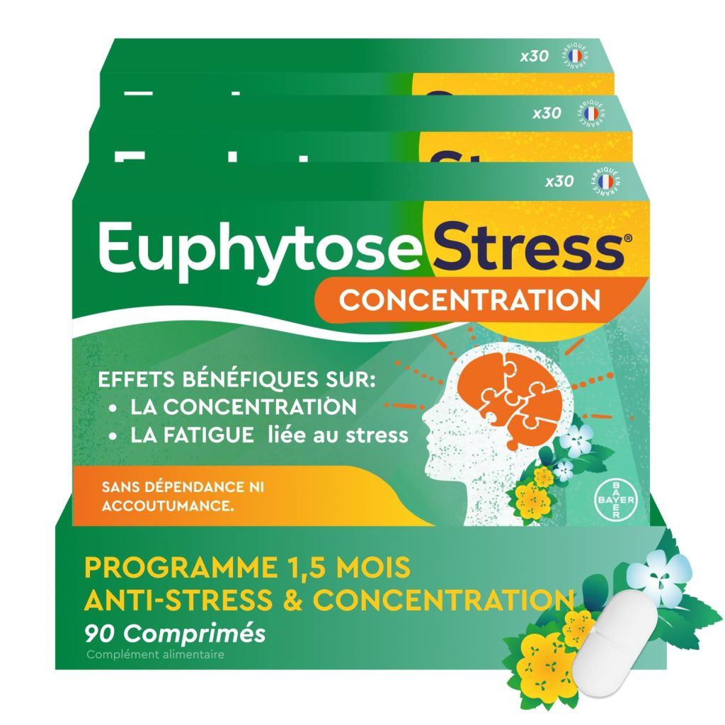 Euphytose Stress Concentration - Complément alimentaire aux plantes adaptogènes pour le mental - 3 mois