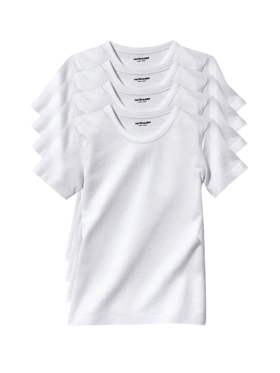 VERTBAUDET Lot de 4 T-Shirts Garçon Blanc Manches Courtes Pur Coton OEKO-TEX