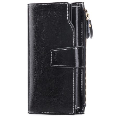 SENDEFN Portefeuille Femme Cuir Grande Capacite Porte Monnaie Femmes RFID Blocage, Porte-chéquiers Longue Fermeture Eclair