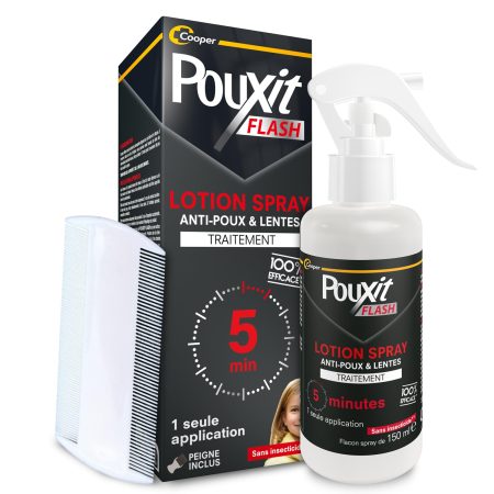 POUXIT Flash Lotion Spray Anti-Poux et Lentes - Traitement Rapide en 5 Minutes - 150 ml