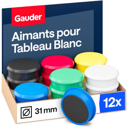 GAUDER Aimants Puissants Frigo et Tableau Blanc Magnétique - Lot de 12 pièces Multicolores (31 x 10 mm)