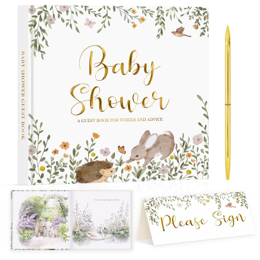 Lanpn Livre d'or Baby Shower Complet avec Stylo Doré - Album Souvenirs & Prédictions Bébé