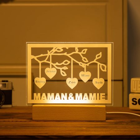 Veilleuse Arbre Généalogique Personnalisée avec 3-8 Noms - Cadeau Maman & Grand-mère