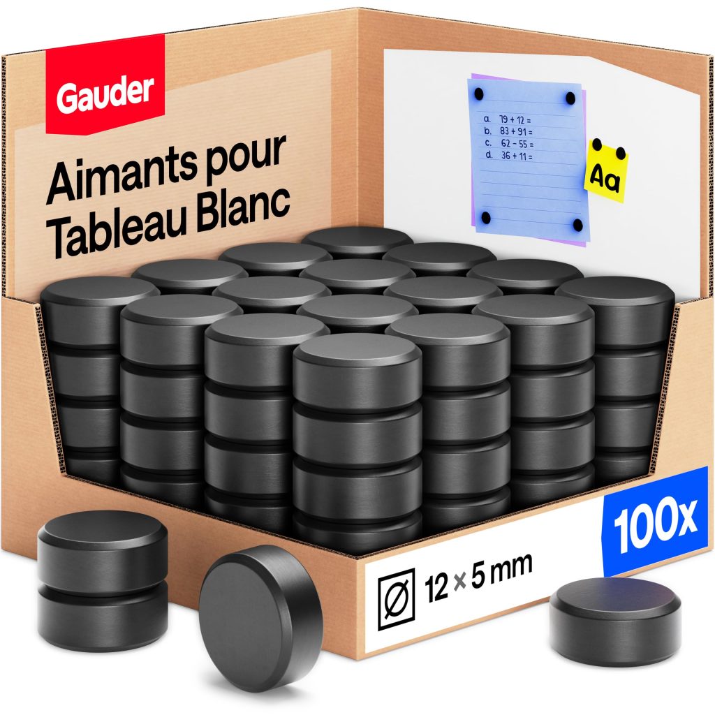 GAUDER Aimants Puissants pour Tableau Blanc et Réfrigérateur - Disques Magnétiques Noirs (100 pièces, 12 x 5 mm)