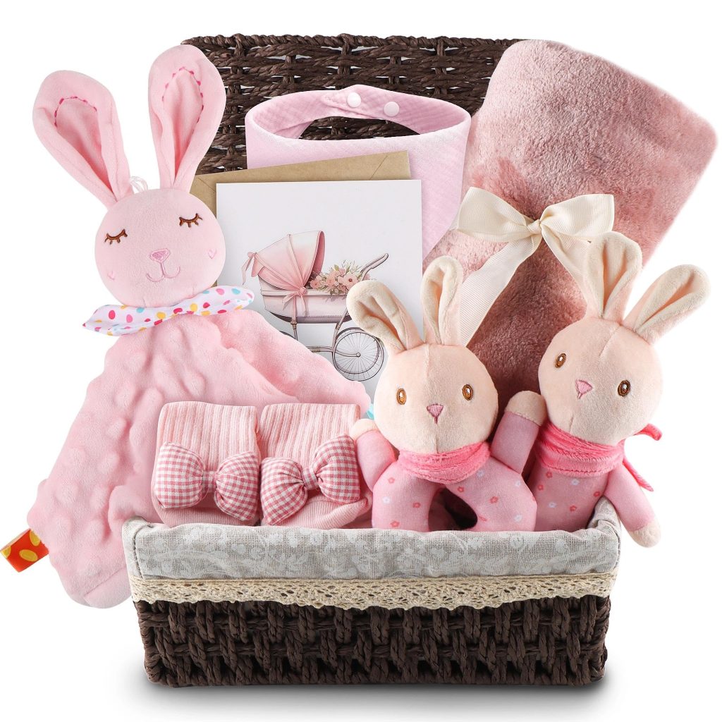 Coffret Naissance Mixte Bébé : Cadeau Idéal avec Couverture, Doudou, Hochet et Plus - Rose Doux