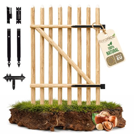Floranica Portillon Rustique en Noisetier - 50 cm x 100 cm - Prêt à Poser pour Clôtures et Jardins
