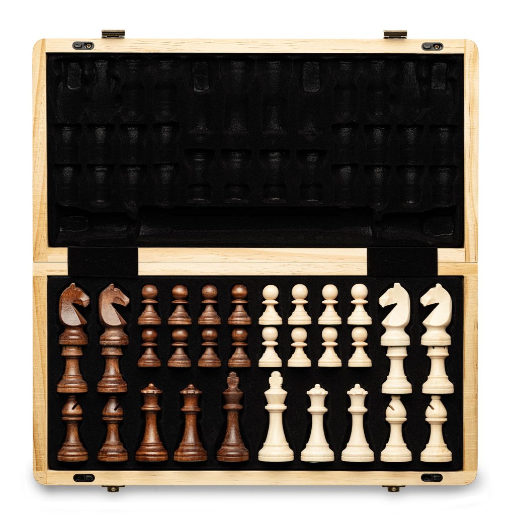 Jeu d'échecs magnétique pliable en bois A&A - 38,1 cm, pièces Staunton 7,6 cm, boîte en pin avec incrustation noyer/érable