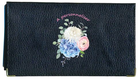 Syl'la Bouquet : Porte-chéquier et porte-cartes en cuir noir personnalisable avec message