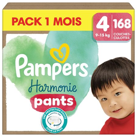 Pampers Harmonie Pants - Couches-culottes Taille 4 (9-15kg), 168 unités, Protection Douce et Confortable 360°
