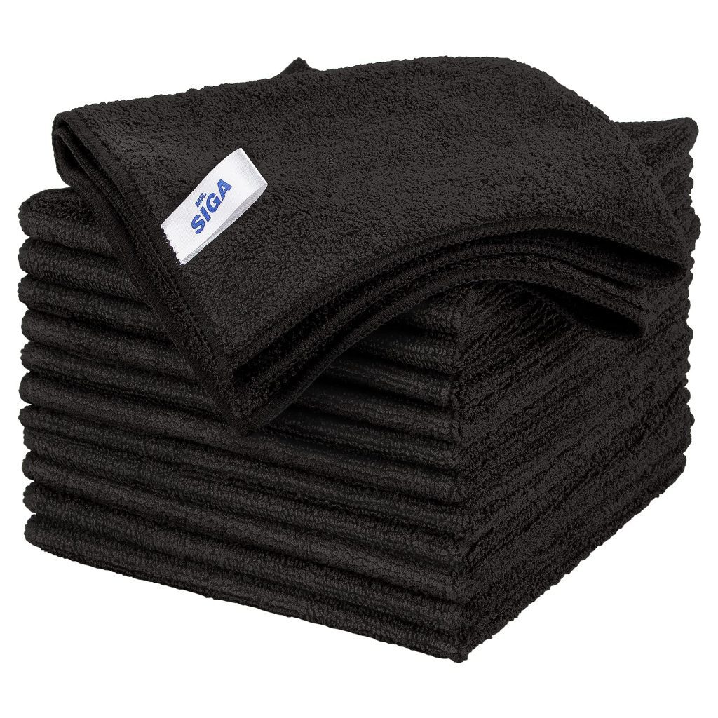 MR.SIGA 12 Chiffons Microfibre Ultra Doux Noir - Nettoyage Sans Rayures et Haute Absorption