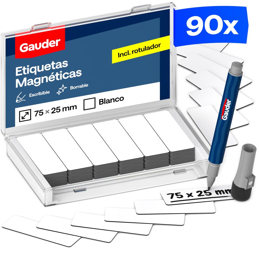 GAUDER Étiquettes Magnétiques Inscriptibles 75x25mm - Idéales pour Tableaux Kanban et Blanc