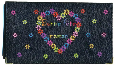 Porte-chéquier et cartes en cuir noir "Bonne Fête Maman" - Cadeau idéal pour la Fête des Mères