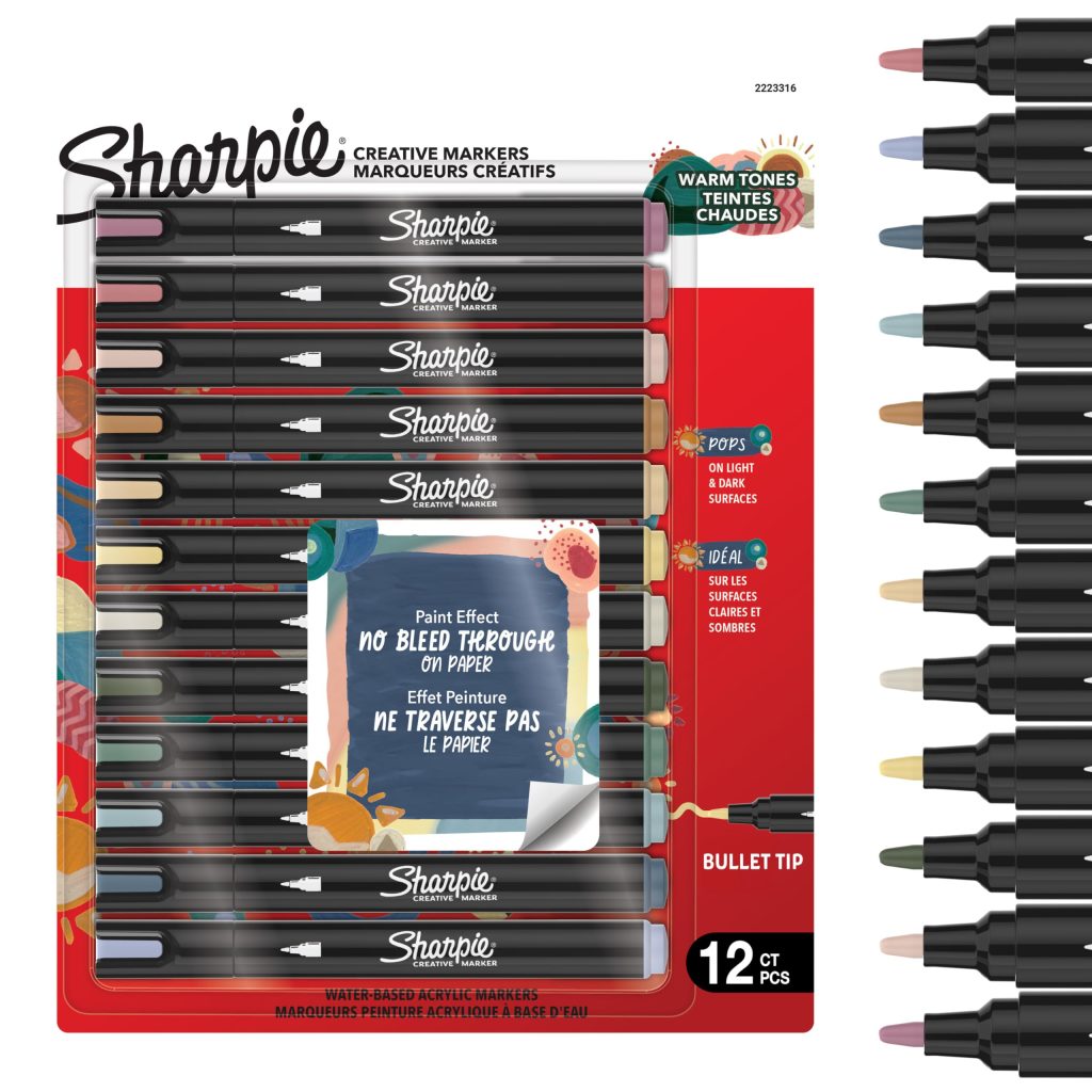 Sharpie Creative Marker - Lot de 12 Marqueurs Peinture Acrylique, Pointe Ogive, Encre à Base d'Eau Sans Bavure