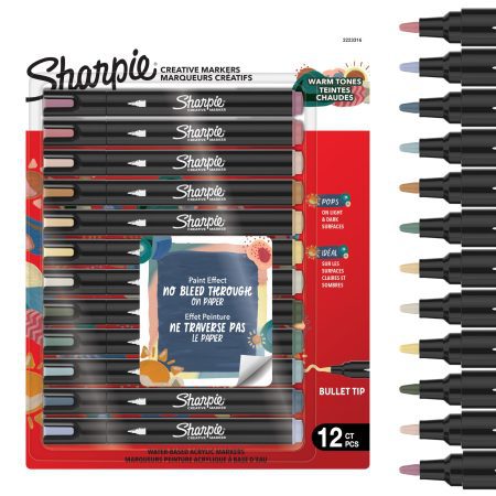 Sharpie Creative Marker - Lot de 12 Marqueurs Peinture Acrylique, Pointe Ogive, Encre à Base d'Eau Sans Bavure