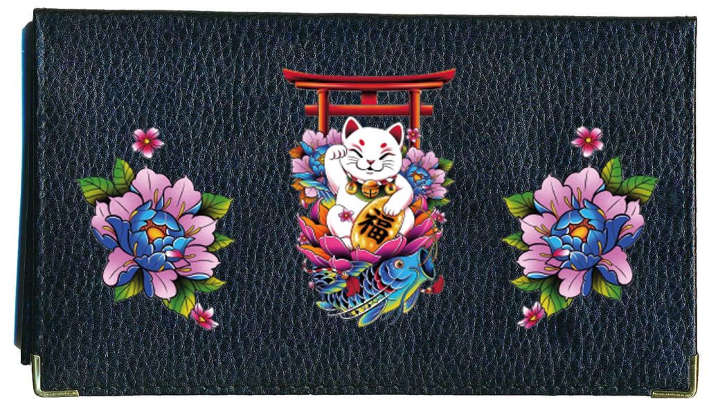 Sylla Manekineko : Porte-chéquier, Porte-carte en Cuir Noir Élégant et Fonctionnel