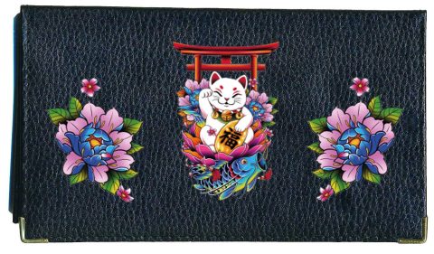 Sylla Manekineko : Porte-chéquier, Porte-carte en Cuir Noir Élégant et Fonctionnel