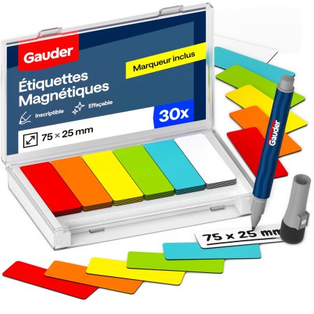 GAUDER Étiquettes Magnétiques Inscriptibles 75 x 25 mm pour Tableaux Kanban et Blanc