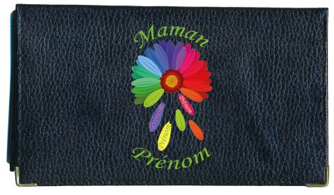 Porte-chéquier en cuir noir personnalisable pour femme - Idée cadeau Fête des Mères