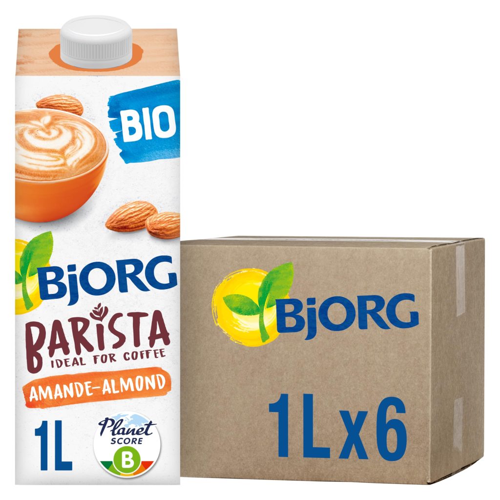 BJORG Lait d'Amande Barista Bio - Boisson Végétale Pauvre en Acides Gras Saturés - Idéal Café et Latte Art - 1L x 6