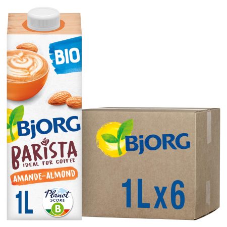 BJORG Lait d'Amande Barista Bio - Boisson Végétale Pauvre en Acides Gras Saturés - Idéal Café et Latte Art - 1L x 6