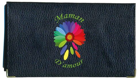 Porte-chéquier et porte-cartes en cuir noir pour femme - Syl'la Maman Color