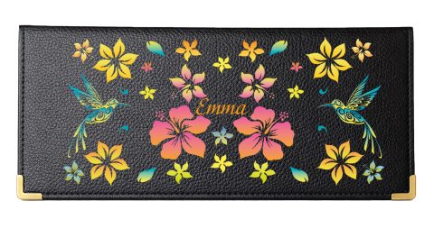 SYL'la Porte Chéquier Long en Cuir Noir Femme - Personnalisable Prénom, Porte-Cartes Élégant