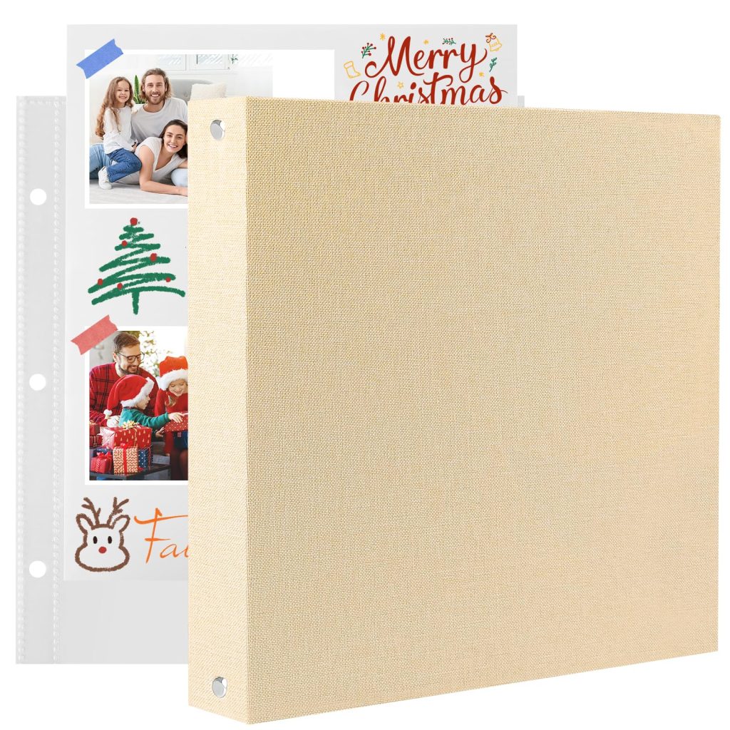 Album Photo Scrapbooking DIY avec Couverture en Lin Beige et 20 Pochettes - Idéal pour Cadeaux Mariage, Anniversaire, Voyage