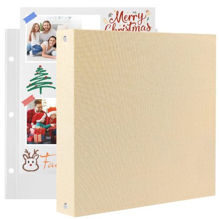 Album Photo Scrapbooking DIY avec Couverture en Lin Beige et 20 Pochettes - Idéal pour Cadeaux Mariage, Anniversaire, Voyage