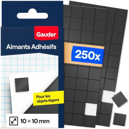 GAUDER Aimants Adhésifs Carrés - 250 Petits Aimants Autocollants pour Notes, Photos et Projets Créatifs - 10 x 10 x 2 mm